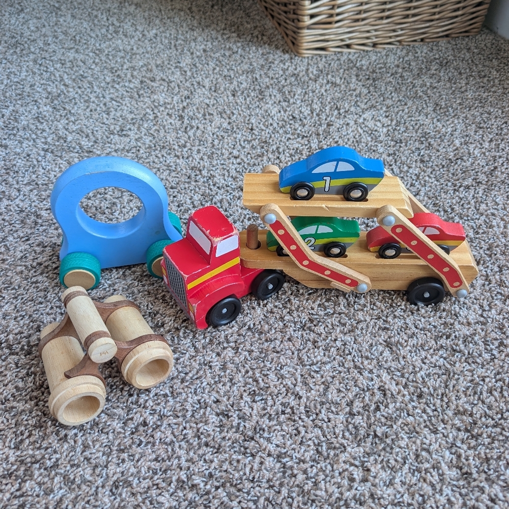 Wood Montessori Baby Toys Melissa and Doug Car Hauler Truck Anthro Binoculars